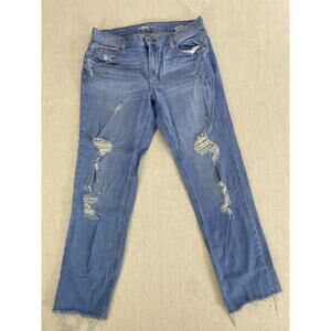 Old Navy Boyfriend Jeans Womens 2 Blue Stretch Raw Hem Distressed Pockets Denim